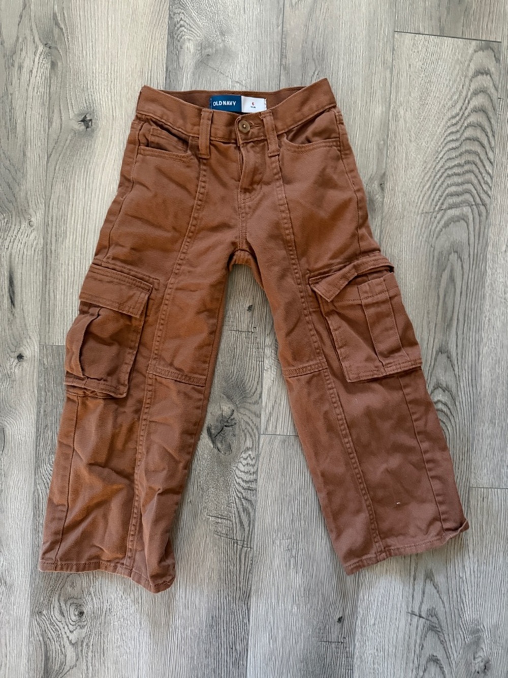 Old Navy Boys Brown Rust Cargo Overalls Pants (6 slim)